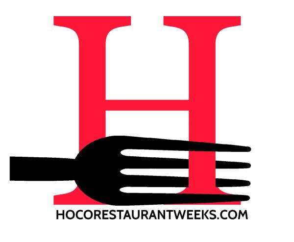 A fork is in the middle of a red letter h.